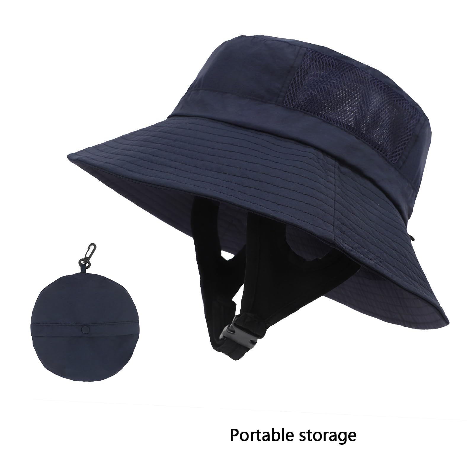 JIAHG Unisex Bucket Sun Hats with Breathable Mesh Adjustable Neck Strip Packable Quick Dry Summer Beach Sun Hat Adult Fisherman Cap for Fishing Cycling Hiking Camping Navy Blue - Image 2