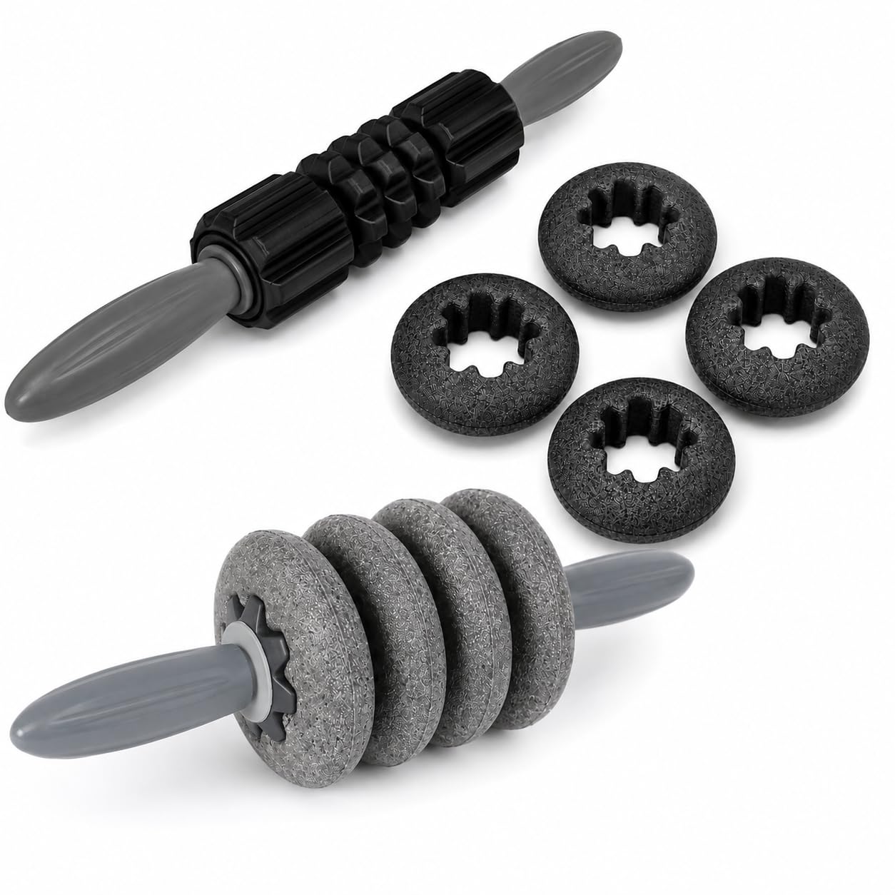5-in-1 Deep Tissue Muscle Massage Roller Stick | Interchangeable Trigger Point Massage Rings | Handheld Full Body Massager for Back, Neck, Shoulders, Legs, Arms, Calves & Feet | Myofascial Release, Physiotherapy & Muscle Recovery | Black/Grey-image-22