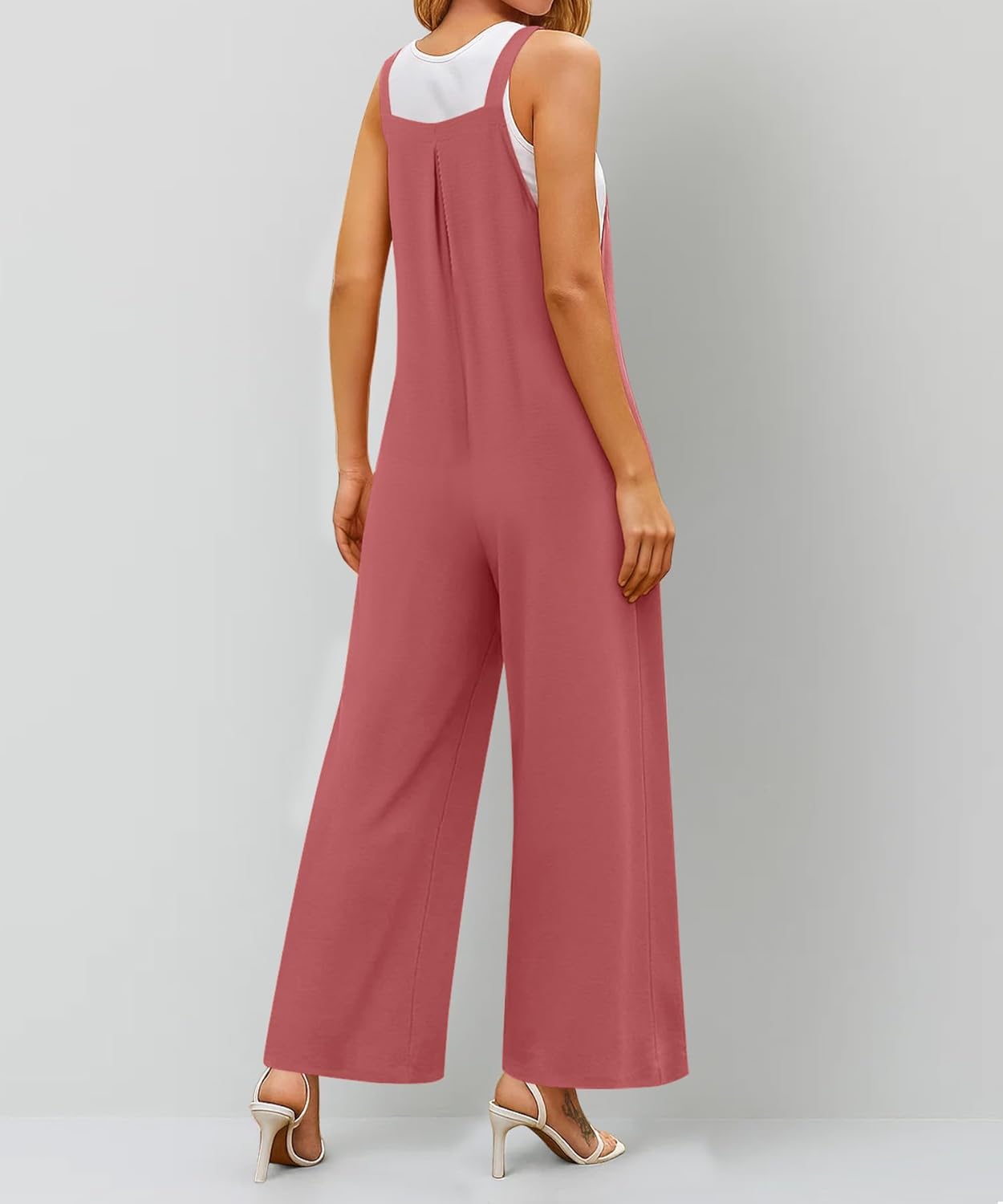 NILOUFO Women Wide Leg Bib Overalls Casual Loose Jumpsuits Sleeveless Adjustable Strap Rompers with Pockets - Image 4