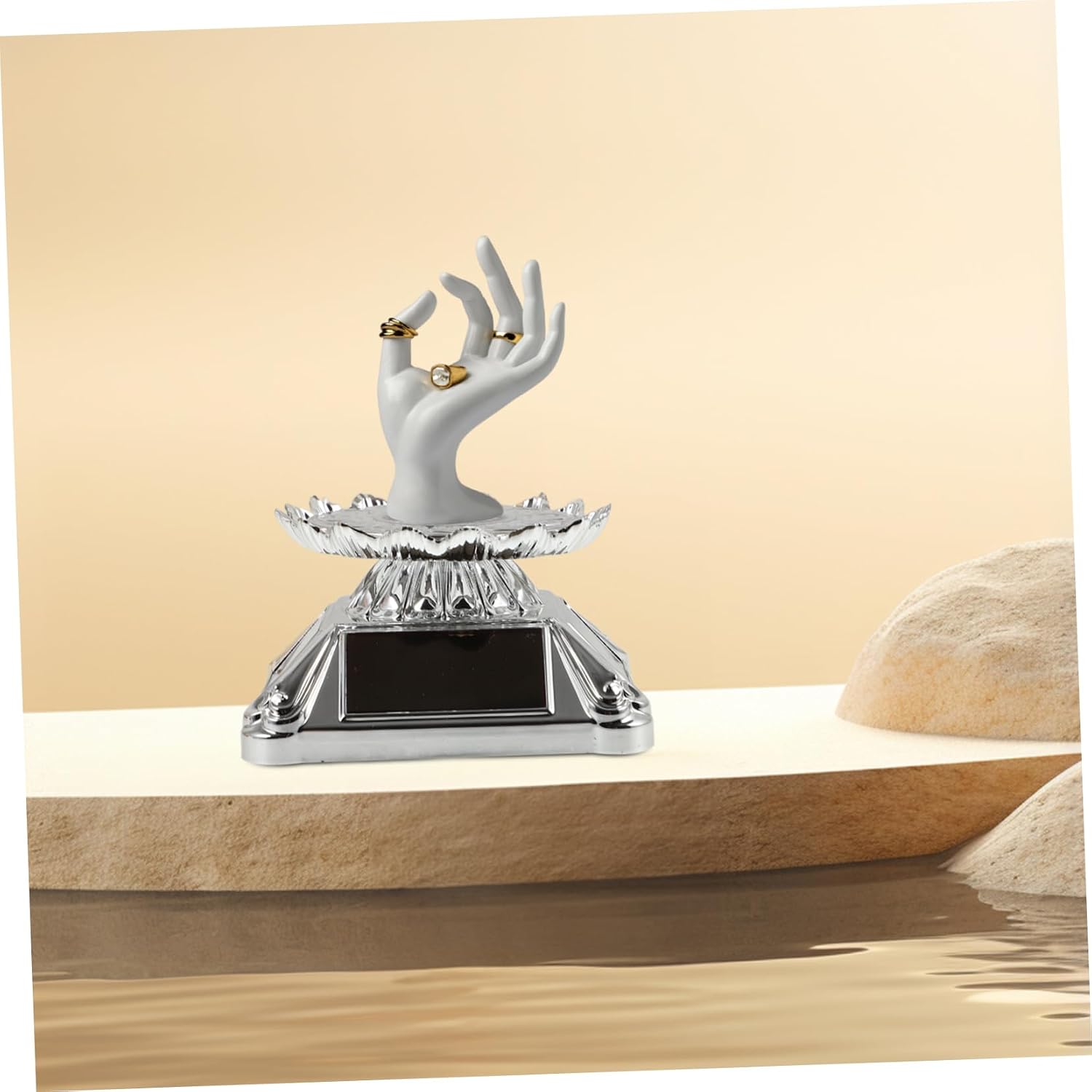360degree Elegant Solar-Powered Rotating Display Stand Motorized Turntable for Jewelry and Items Led Lights