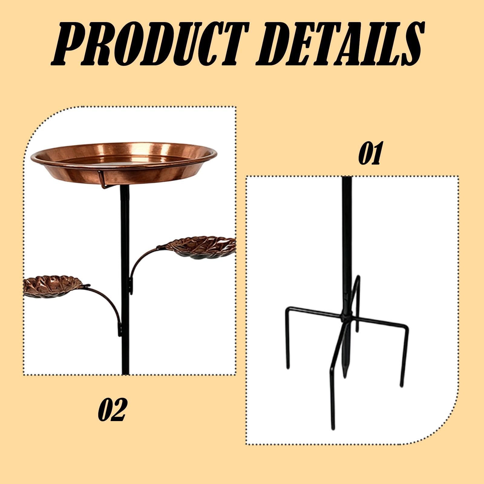 Fenteer Bebedero para pájaros de exterior, comedero metálico, resistente y estable, multifuncional, ideal para decorar el jardín. Incluye estaca de 5 puntas