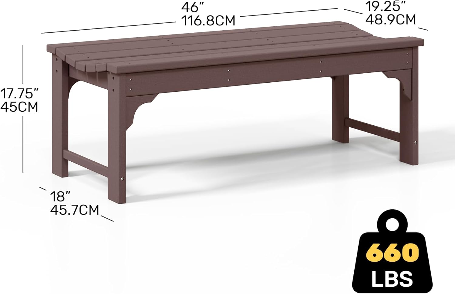 Costaelm Outdoor Benches Weatherproof, All Weather Resistant Park Bench Poly Lumber Backless Garden Bench Seat for Entryway Front Porch, Dark Brown