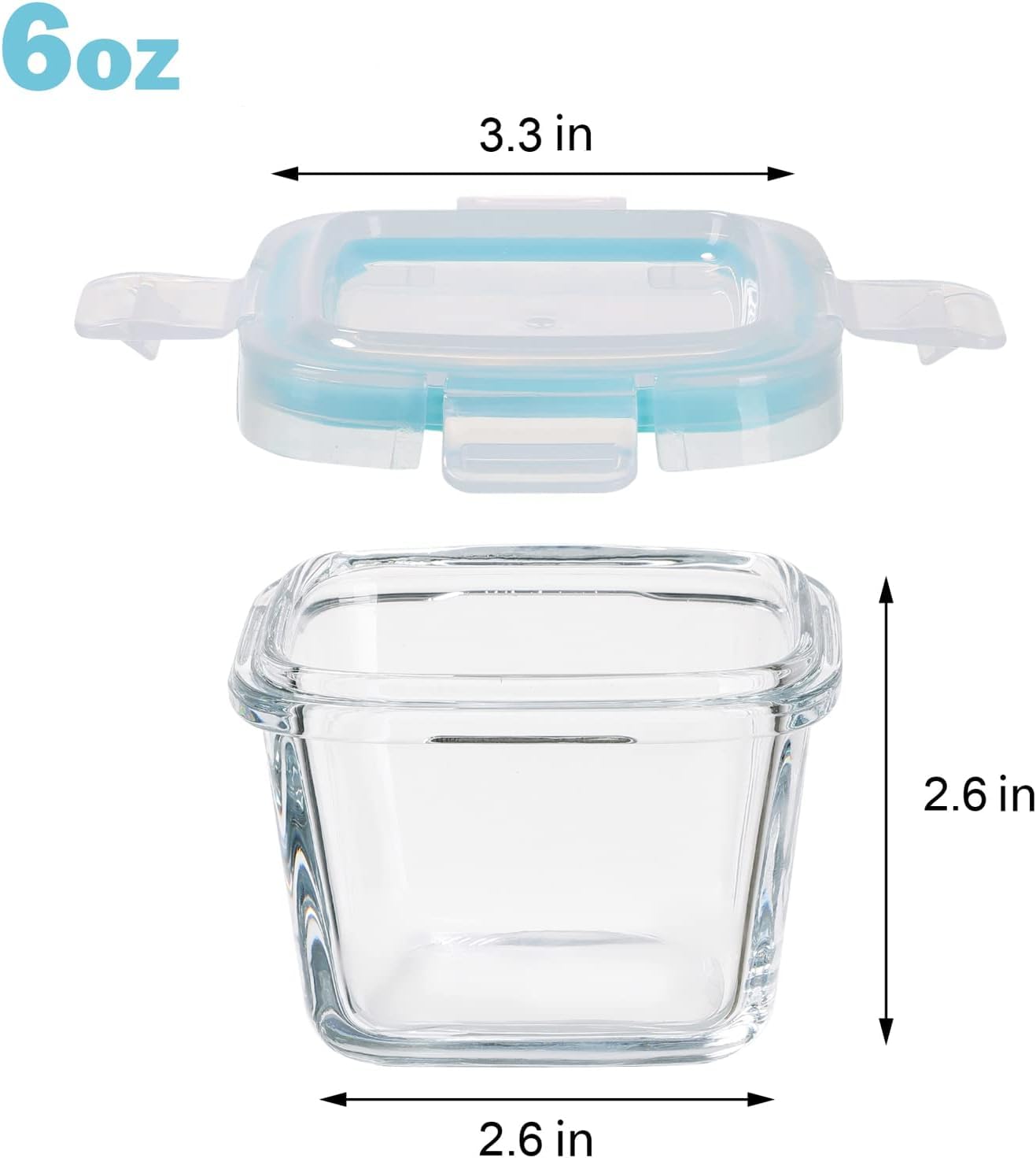 Paquete de 12 recipientes de vidrio para almacenamiento de alimentos para bebés, recipientes de vidrio de 6 onzas con tapas de bloqueo herméticas para aperitivos, avena nocturna, salsa de aderezo de