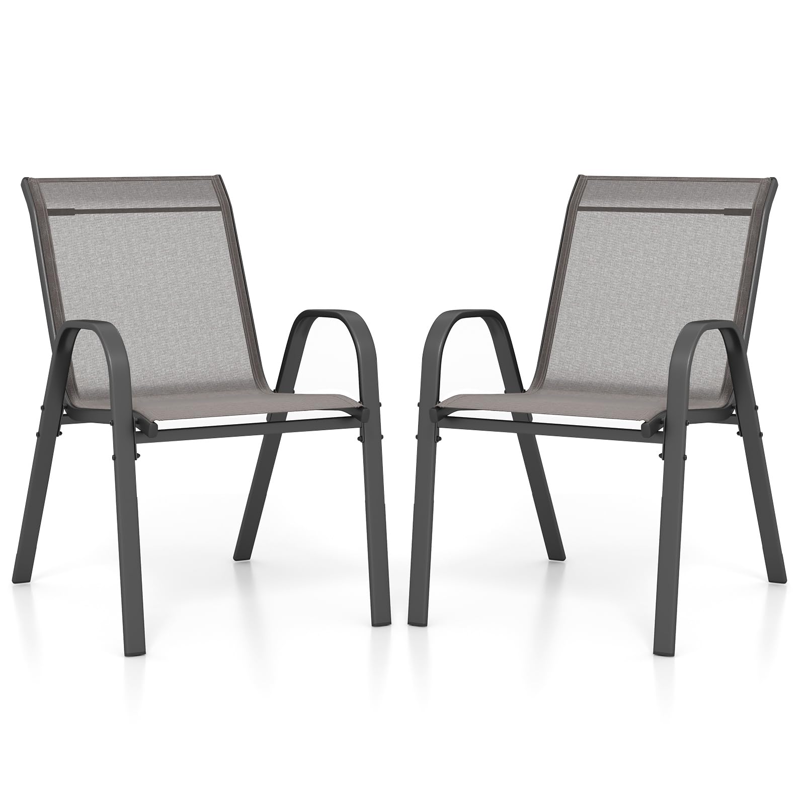 COSTWAY Set di 2 Sedie da Giardino in Textilene Impilabili Metallo 150 kg Grigio