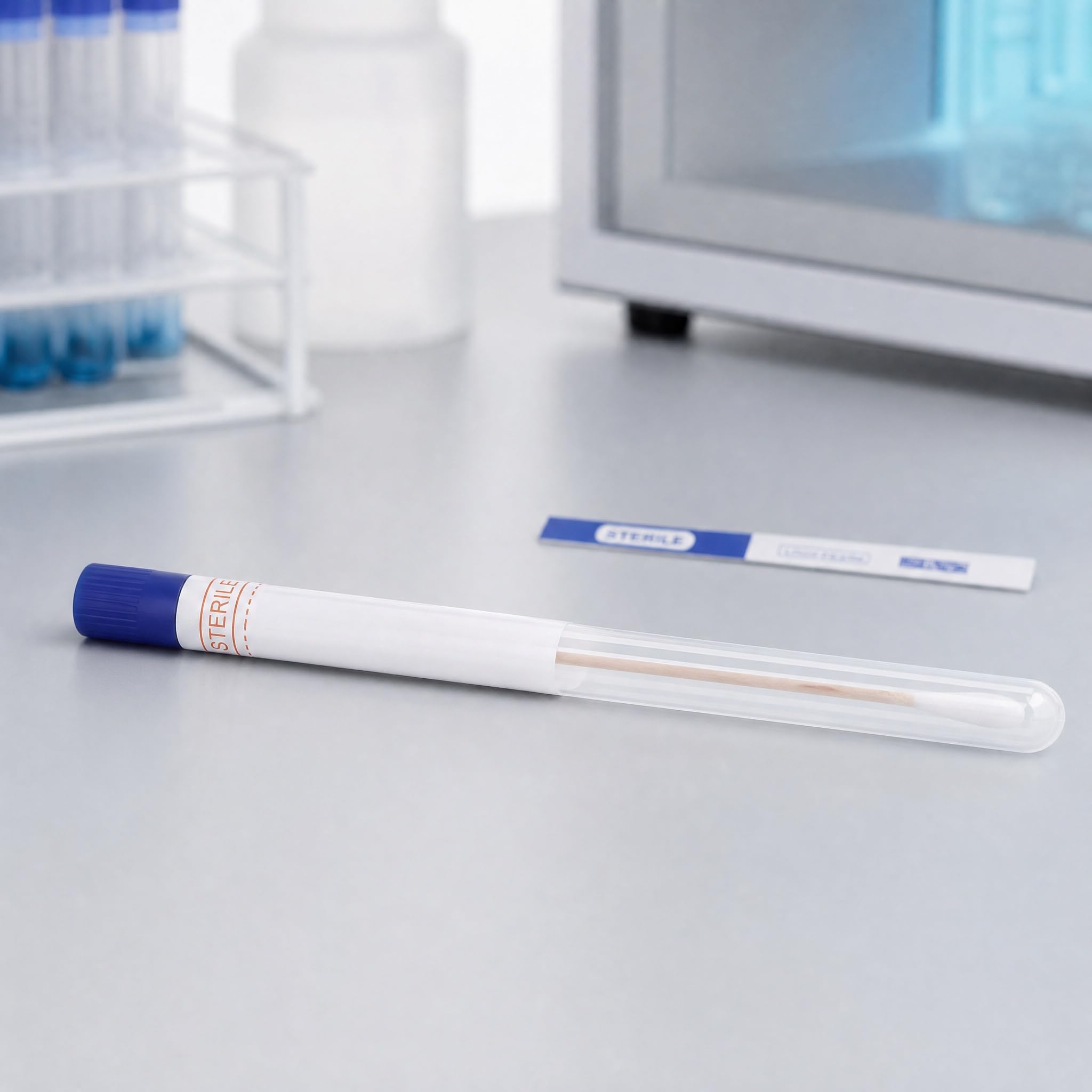 iplusmile Abstrichtupfer Steril mit Röhrchen 150 Stück, Einzeln Verpackte Abstrichstäbchen für Proben, 18 cm Tupfer zur Oberflächenprüfung
