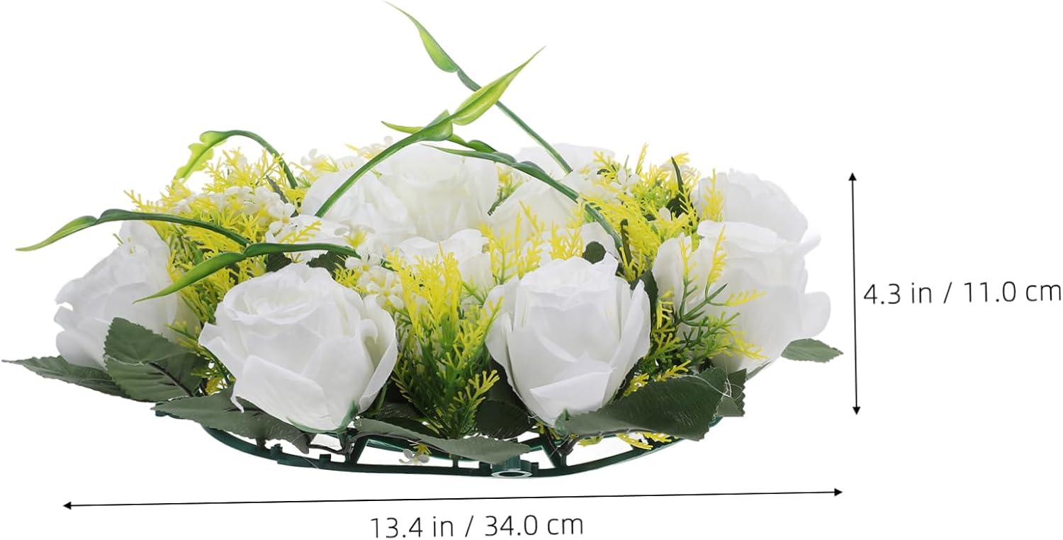 Cabilock Artificial Rose Candle Wreath Flower Candle Holder for Elegant Wedding Table Centerpieces Floral Candle Ring with Greenery for Romantic Decor and Aisle Decorations