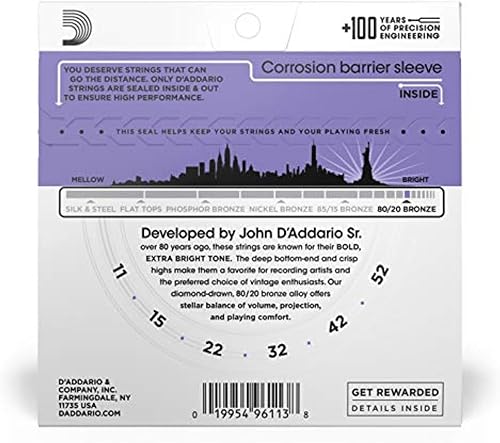 Vista 21 de 3 Paquetes De D 'Addario EJ10 cuerdas para guitarra acústica de bronce, extra luz, 10 – 47