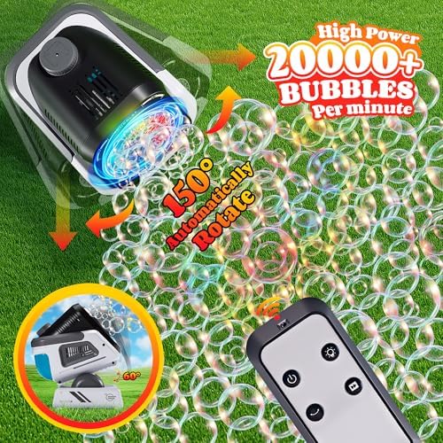 Upgraded Bubble Machine with Remote Control, Automatic Rotation & RGB Lights, 1800mAh Rechargeable, Type-C Charge, Bubble Maker for Kids, Weddings, Birthday Parties, Outdoor Activities - 3