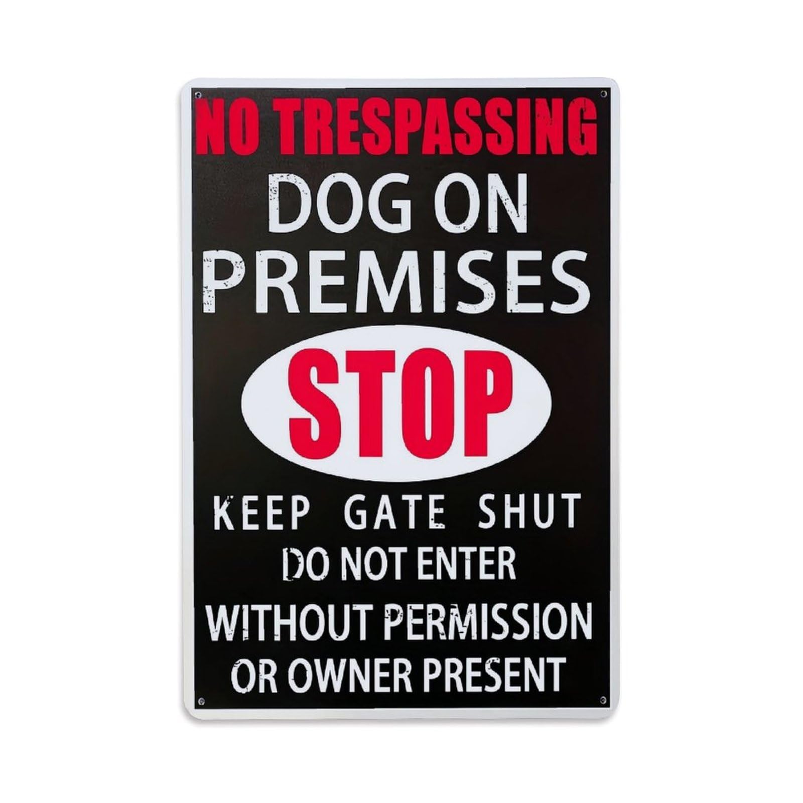 Jdfenggu Vintage No Trespassing Dog On Premises Retro Metal Tin Sign, Metal Poster For Bar, Home, Man Cave, Kitchen, Laundry Room Art Decor 8X12 Inch