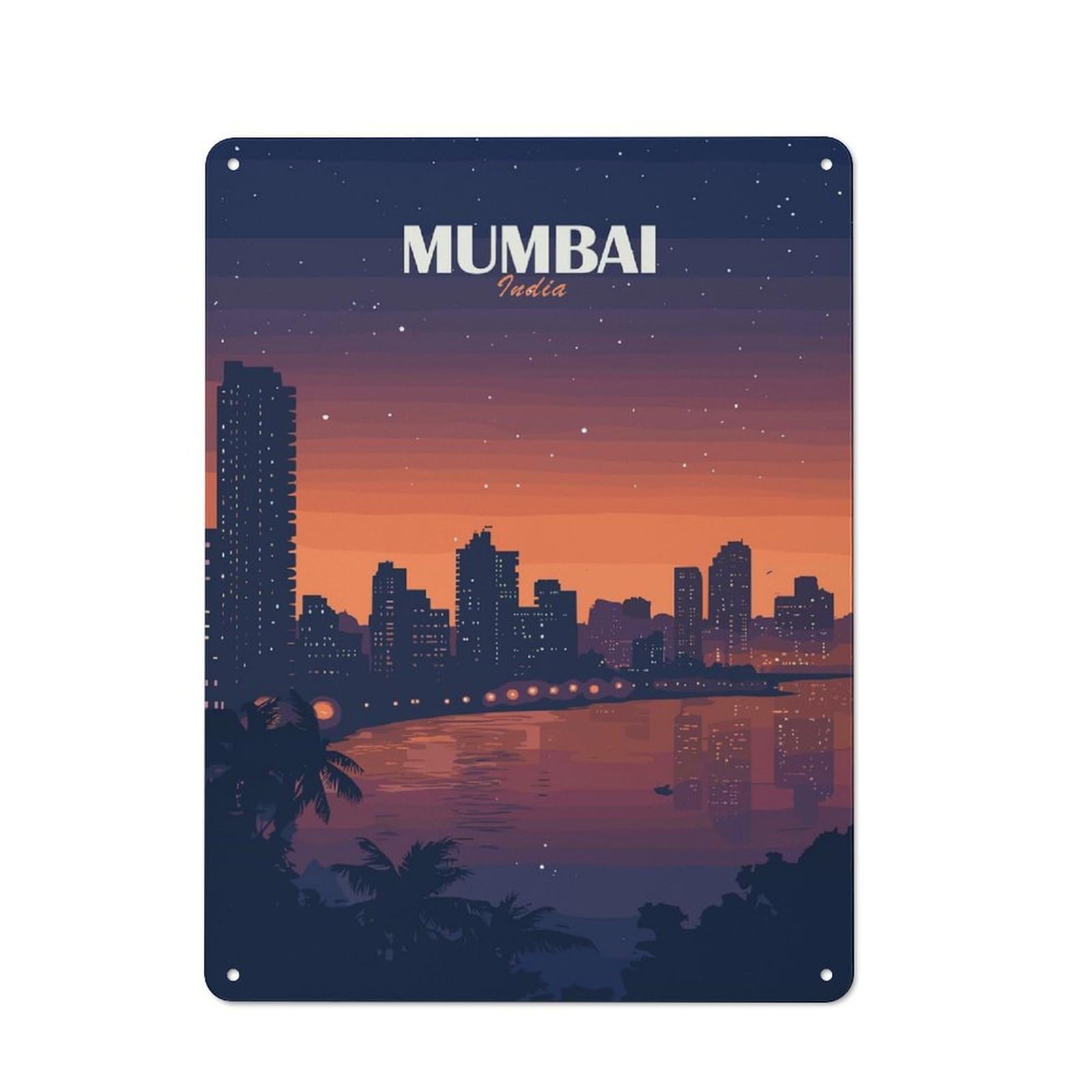 Junmoney Mumbai India Cityscape At Night Shed Style Shed Metal Sign 40X30cm, Shed Wall Decor For Shed, Garden Room, Porch Or Garage