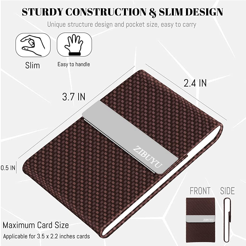 Zibuyu® Business Card Holder for Man&Women Metal Classy Visiting Card Holder for Pocket PU Leather Wallet Slim Cards Case with Metal Magnetic Clasp, 20 Cards (6X9.5Cm) Office Product - Brown 1