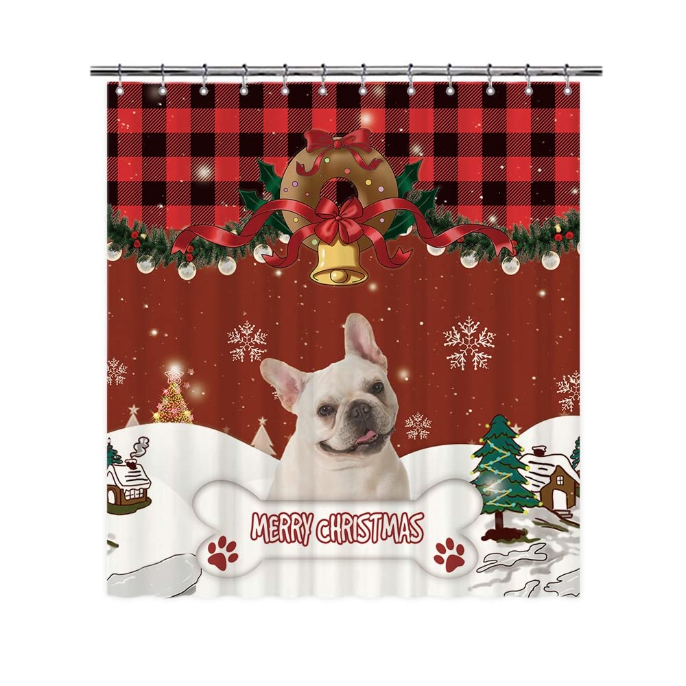 Weihnachts Duschvorhang Mit Katze – Buffalo Check Plaid, Wasserdicht, 165x180 Cm, Mit 12 Haken