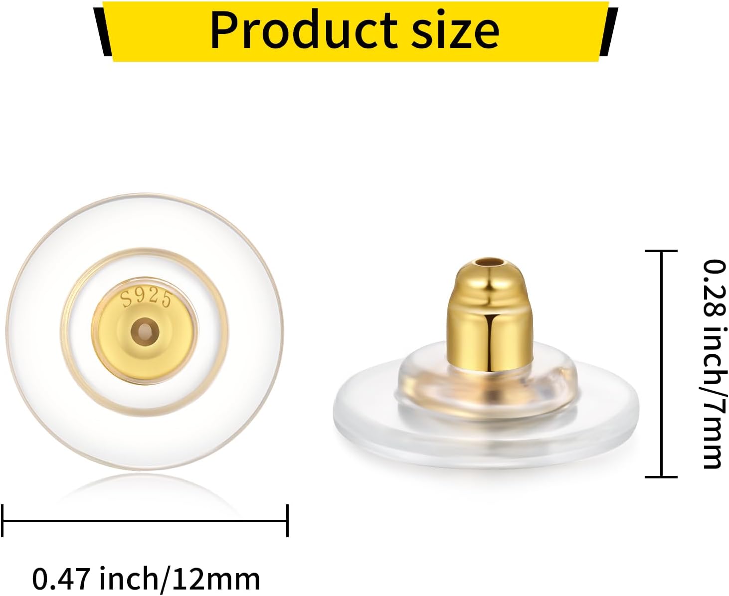 12mm Big Earring Backs, 925 Sterling Silver Locking Earring Backs Replacements, 18K Gold Earring Backs Replacements for Studs Heavy Droopy Earrings Hypoallergenice No-Irritate Secure Multicolor - Image 4