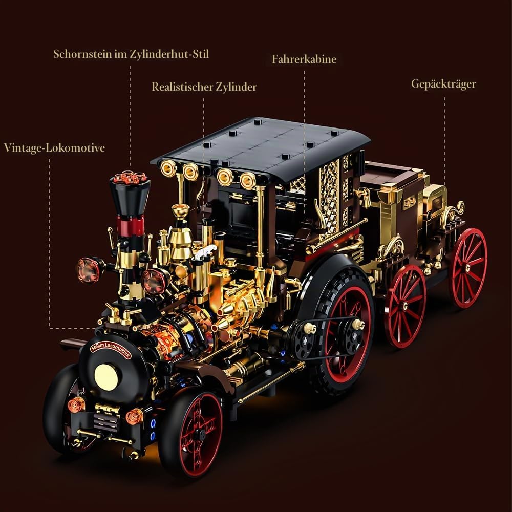 Retro mechanisches Dampfauto Klemmbausteine Technik, MOC-Oldtimer-Bausatz, Supercar-Spielzeugmodell, Bausteine für Erwachsene zum Sammeln von Autos(1-10)