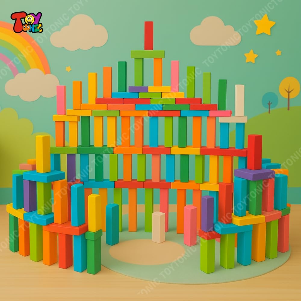 TOYTONIC 120 pcs Educational Wooden Building Blocks for Kids – Colorful Domino Set for Boys & Girls – Fun Indoor Games & Party Activities – Toys for Ages 3 to 12 Years (12 Colors) - Image 8 thumbnail