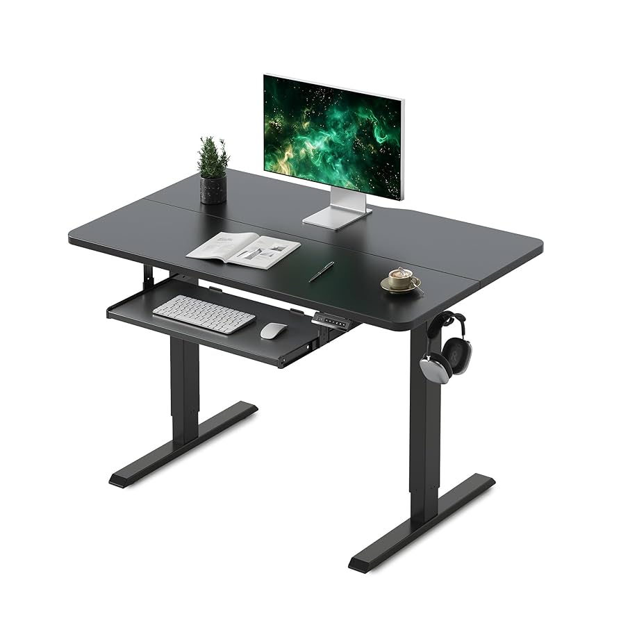 FEZIBO 140 * 60cm Electric Height Adjustable Standing Desk, Home Office Table With Splice Board, Light Brown