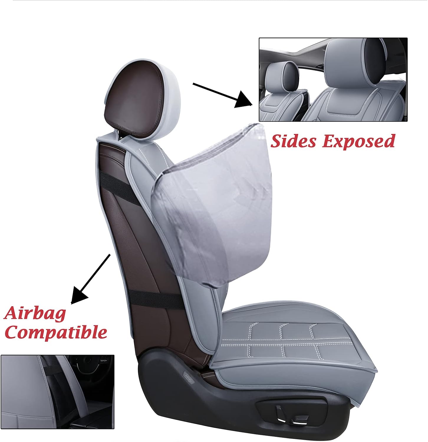 Coverado Car Seat Covers, Waterproof Faux Leather Line Pattern Automotive Vehicle Cushion Protector, Universal Fit for Most Cars Sedan SUV Pickup Truck(Full Set, Gray) : Automotive