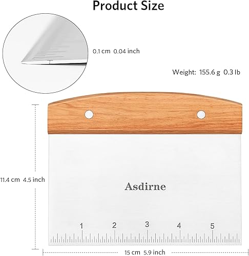 Miniatura 4 de Cortador de masa, raspador de masa con mango de madera y hoja de acero inoxidable de grado alimenticio, raspador de pastelería, 5.9 in