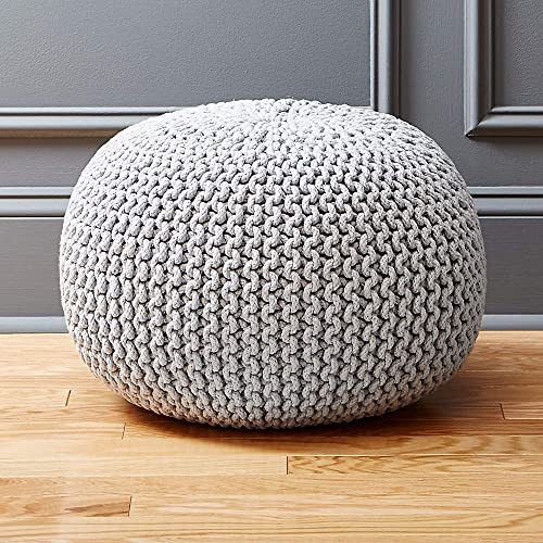 Frelish Decor Round Pouf Foot Stool Bean Bag Ottoman | Knit Braided Cord Boho Pouffe Poof Accent Beanbag Chair Footrest For The Living Room, Bedroom, Nursery, Patio, Lounge (Light Grey 20X20X14 Inch) #TOP1