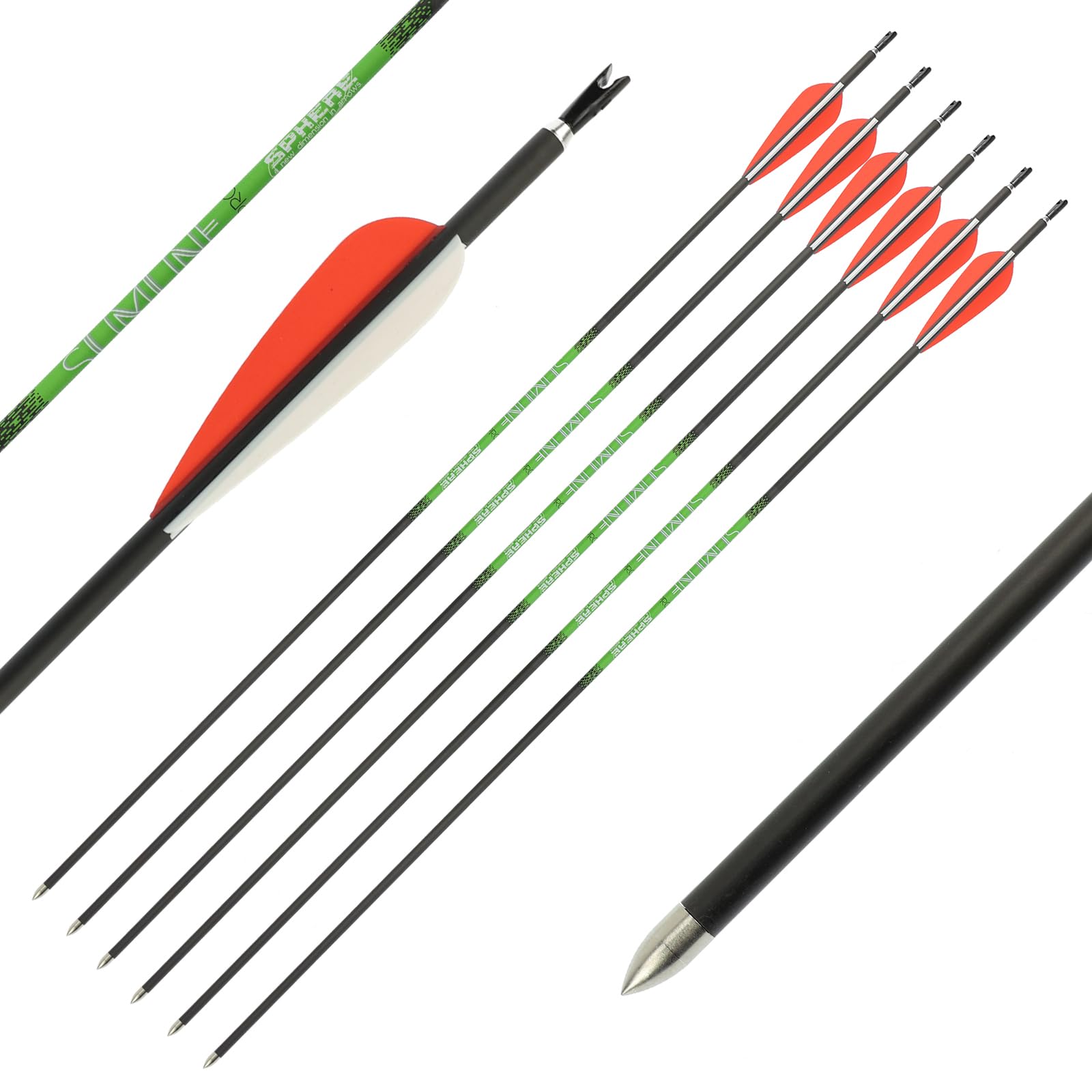 6er Pack - Carbonpfeil - Sphere Slimline Pro - mit Vanes - Spine: 800 (15-35 lbs) - 30 Zoll; Bogenschießen mit Pfeil und Bogen, Bogensport