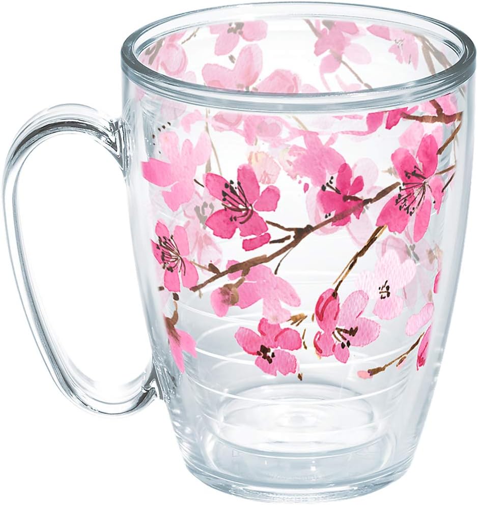 Made in USA Double Walled Sakura Japanese Cherry Blossom Insulated Tumbler Cup Keeps Drinks Cold & Hot, 16oz Mug, Classic - Unlidded