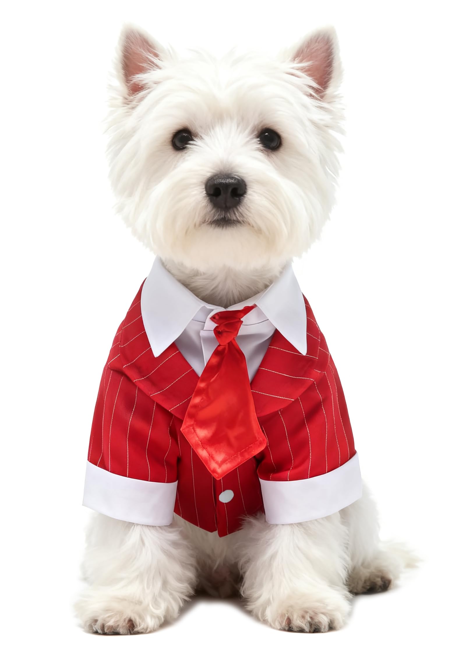 GabeFish Pets Wedding Jackets Suit for Dogs with Bow Tie Puppy Cat Formal Clothes Shirt Tuxedo (RedStriped, M (Chest 15.3in/39cm)