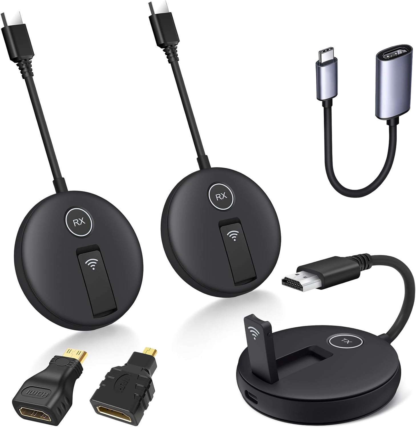 Wireless HDMI Two Receivers and One Transmitter,165FT/50M,@60fps,Up to 4 RX(TVs),2.4/5GHz Wirelessly Stream to Multiple Screens,HDMI Wireless Adapter for TV Box/DSLR Camera/Projector/Laptop