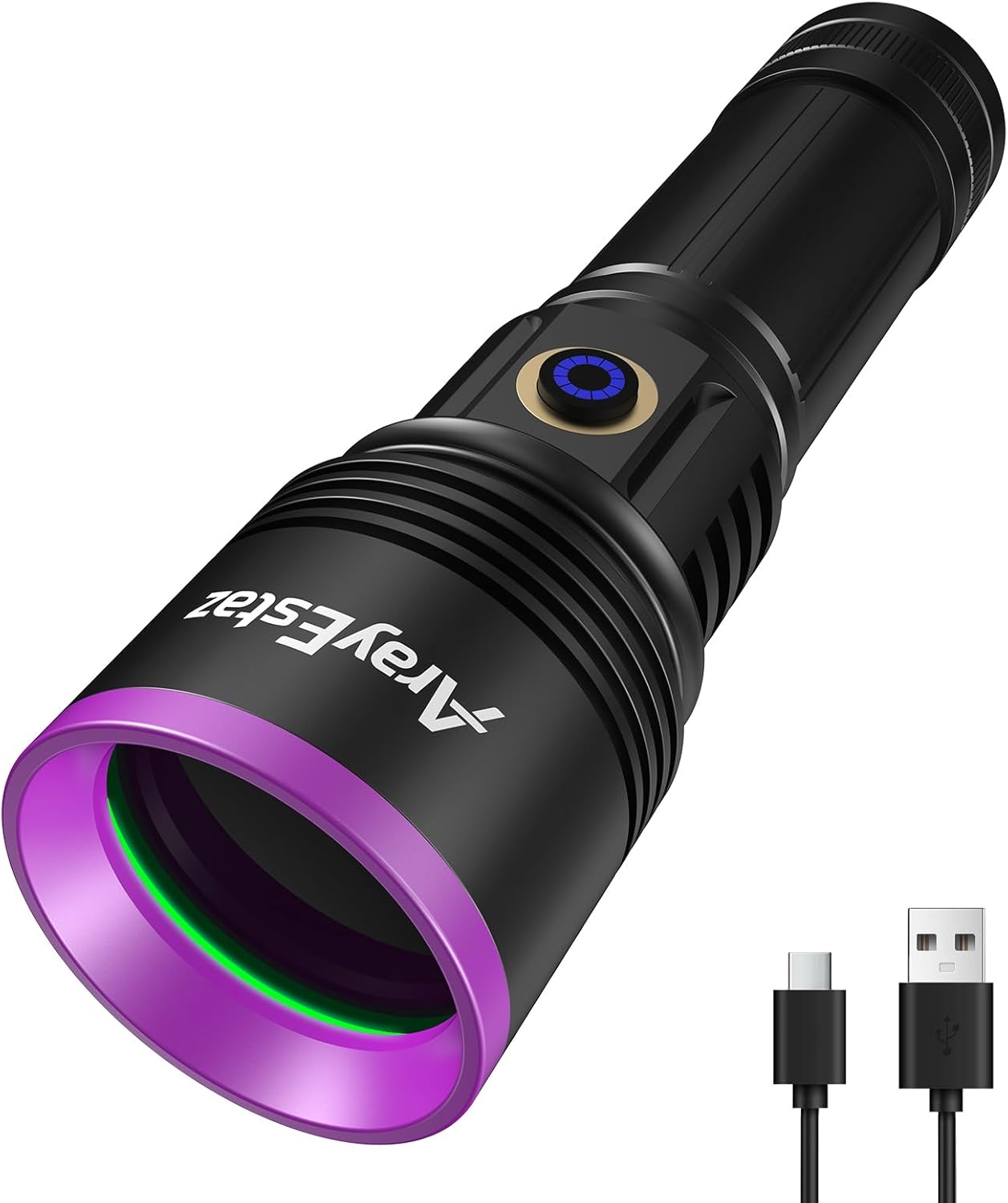 365nm UV Flashlight, Black Light Flashlight with Filter Lens, 20W High Power USB-C Rechargeable LED UV Light for Rockhounding, Resin Curing, Scorpion, Pet Urine Detection, AC Leak