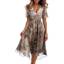 Midi Dress Women's Summer Flowers A Line Summer Dress Long Elegant Muslin Wrap Dress V Neck Italian Dresses Short Sleeve Summer Dresses Light and Airy Flower Dress Ibiza Beach Dress