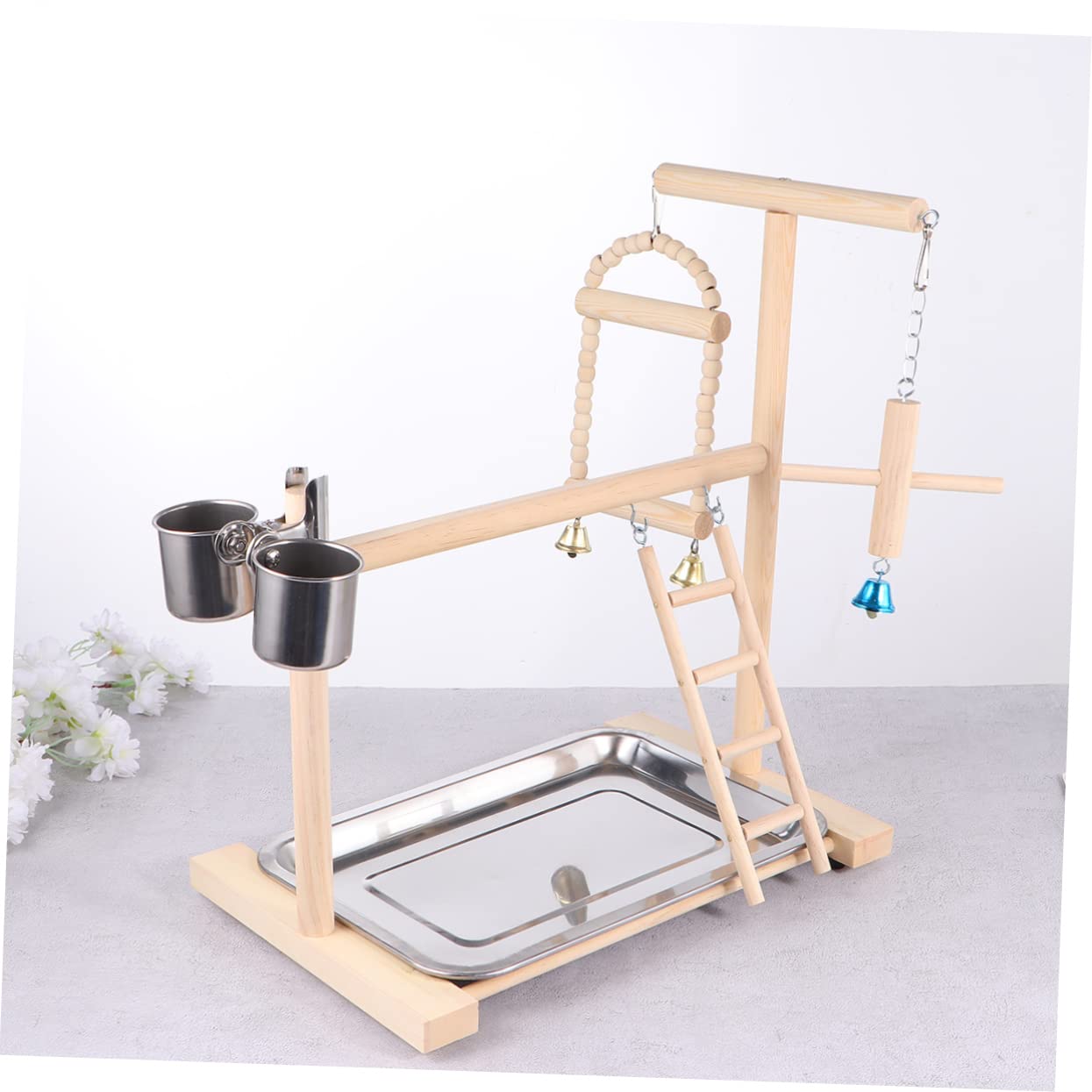 1pezzi Parrot Bird Swing Legno Giocattolo Divertente Per Uccelli Con Stand Da Gioco Per Pappagalli e Altri Uccelli Piccoli Attività e Divertimento Garantiti Beige