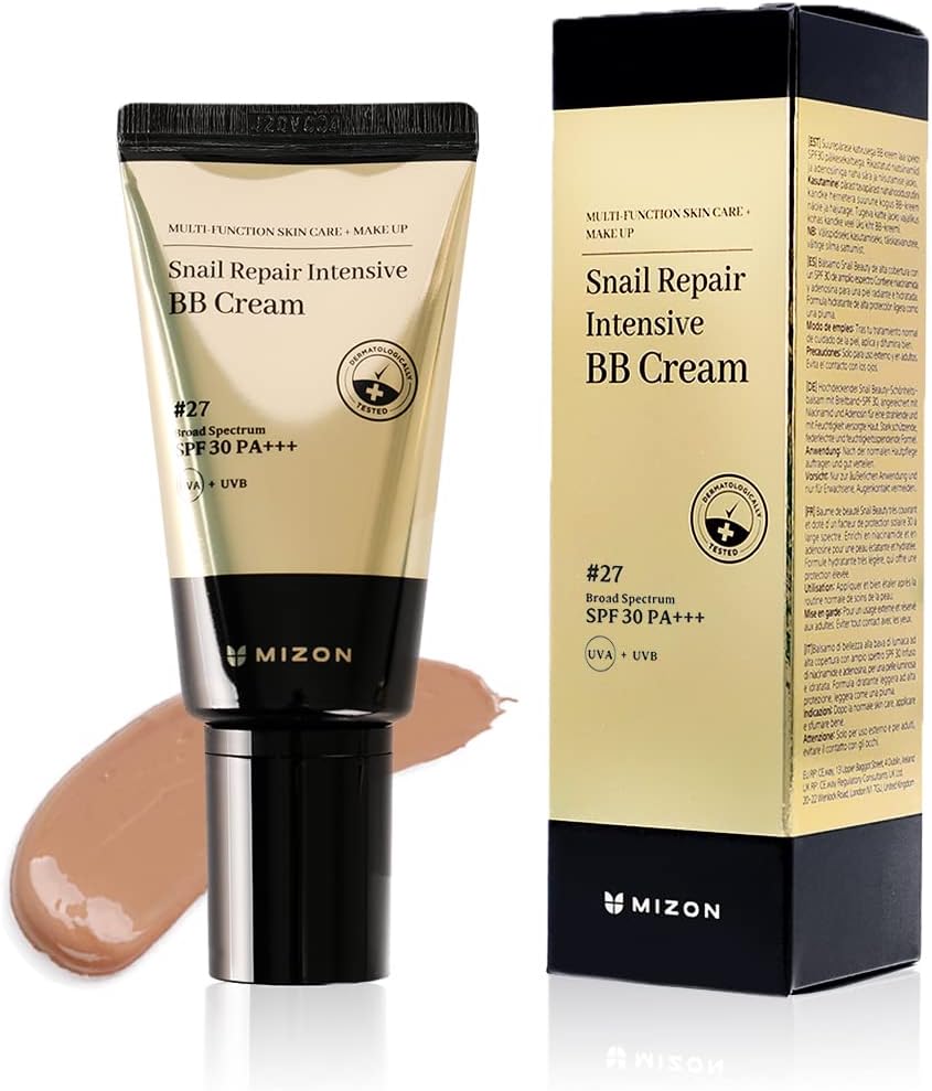 [MIZON] SNAIL REPAIR INTENSIVE BB CREAM [#27 DARKER BEIGE] K Beauty – BB Cream with Snail Slime Extract – Anti-aging Facial Care – High Coverage – Brightens and Moisturizes