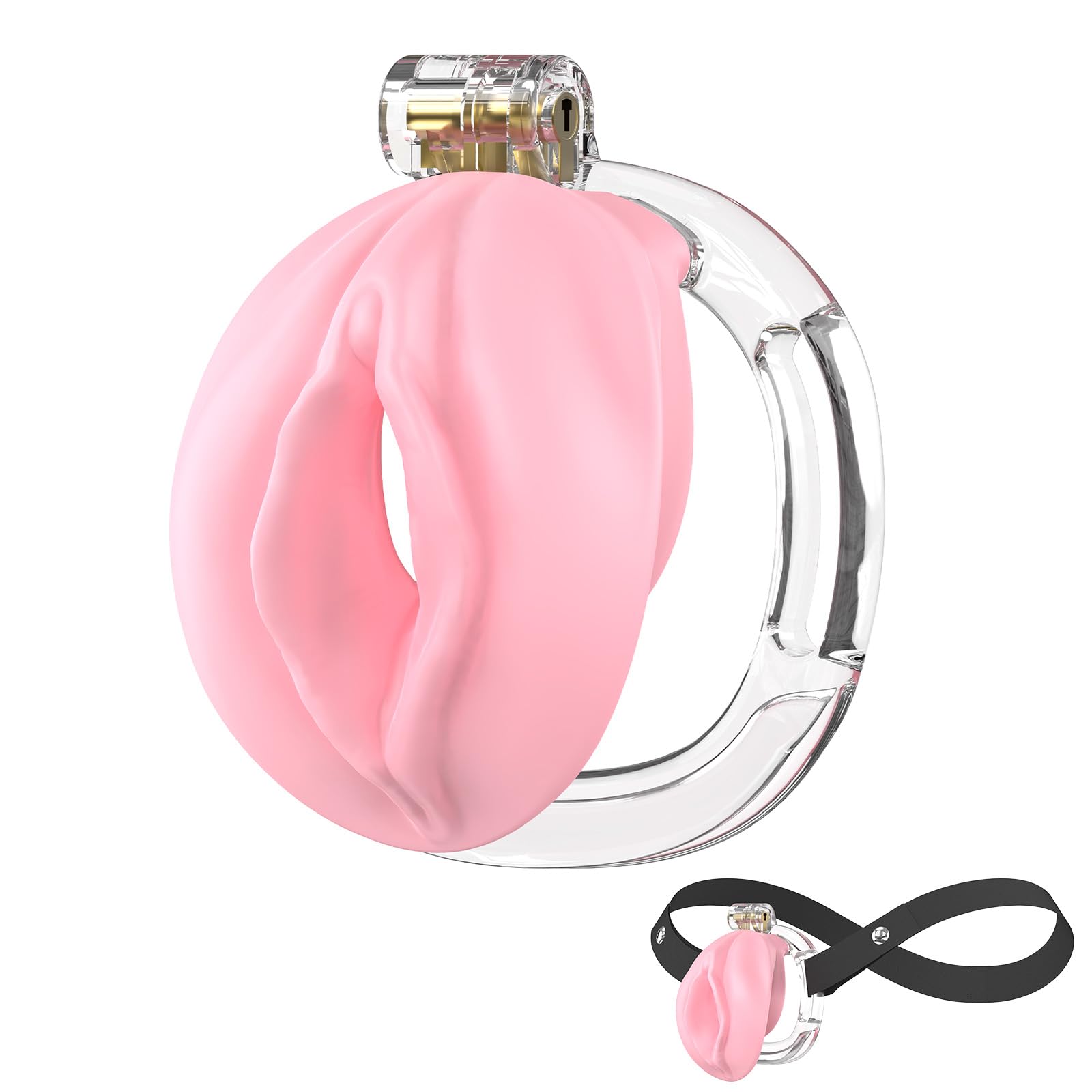Male Chastity Cage 3D Printed Sissy Cage Cock Cage with Soft TPE Bondage Gear &amp; Accessories Adult Sex Toys Slave Tool Chastity Devices (Pink)…