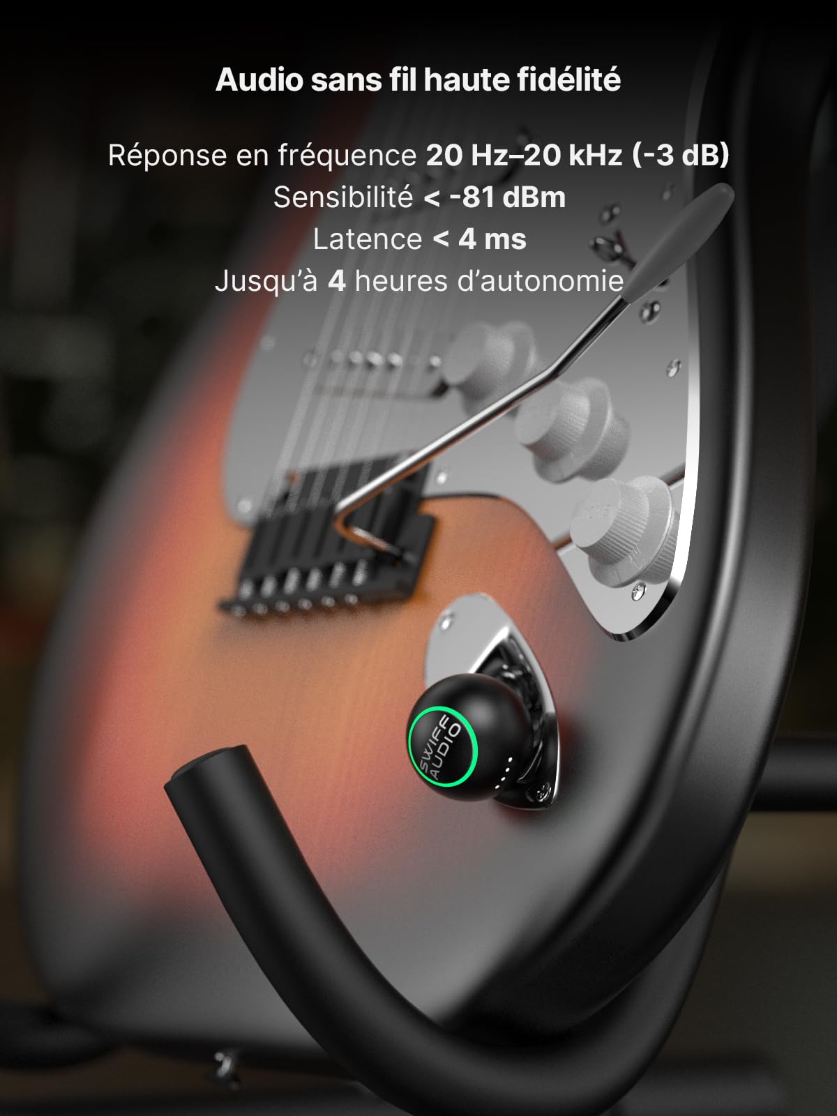SWIFF Audio WT09a Système sans Fil pour Guitare 2,4 GHz, émetteur récepteur pour Guitare et Basse, 6 canaux, entrée Haute impédance, Latence Moins de 4 ms, portée 30 m, étui magnétique Inclus