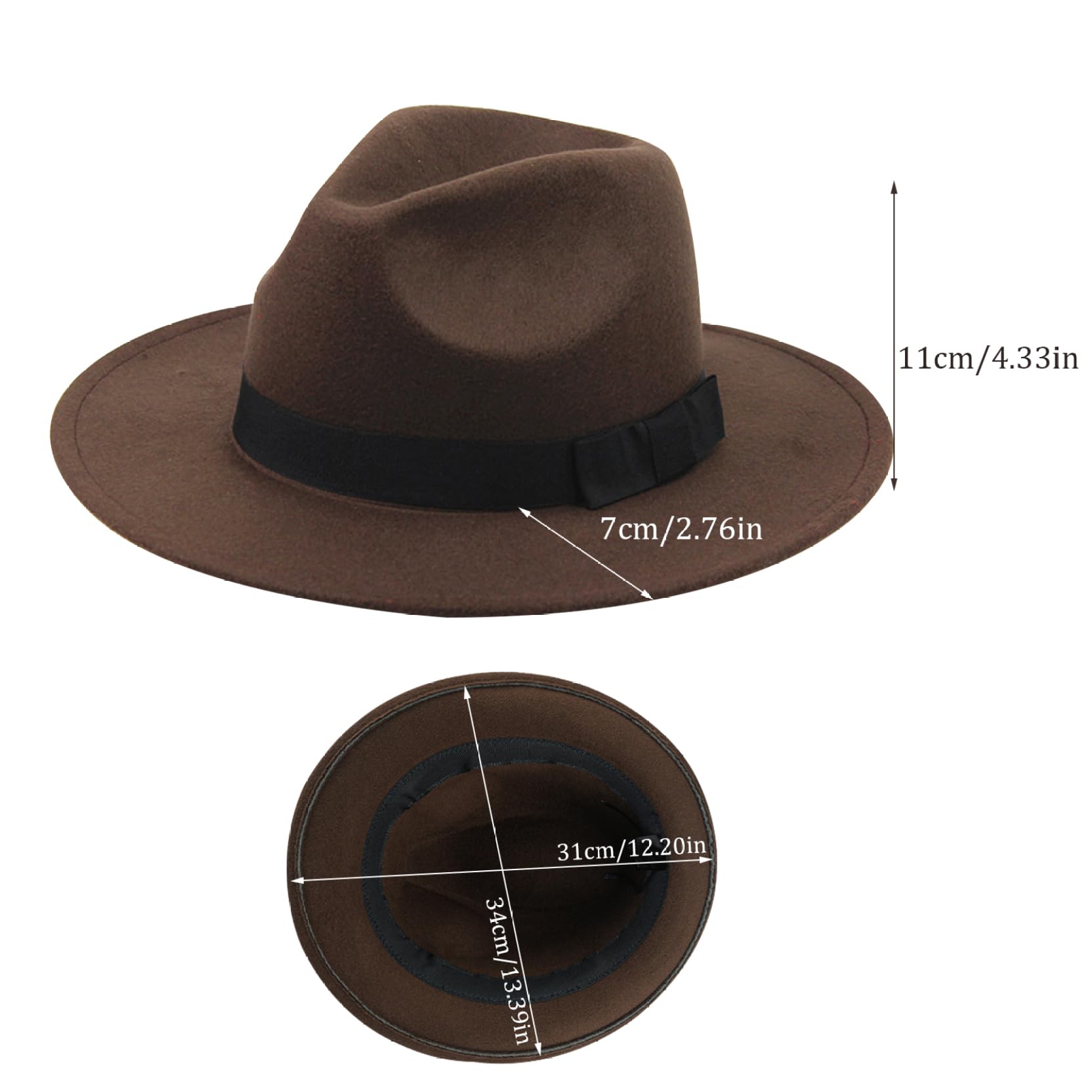 Cappello Panama da Uomo Vintage a Tesa Larga in Feltro Marrone Outback Taglia Unica Cosplay