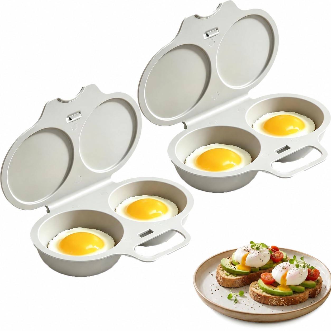 2PCS Microwave Egg Poacher Maker To Poach 2 Eggs，Gray