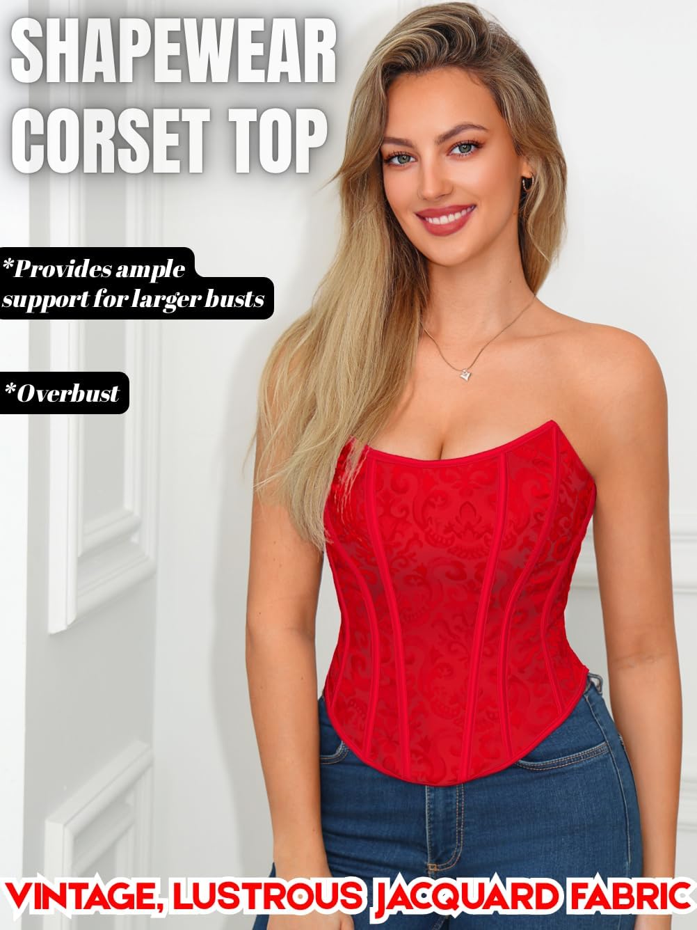 ChiaoLezhee Women's Strapless Glossy Jacquard Boned Corset Top