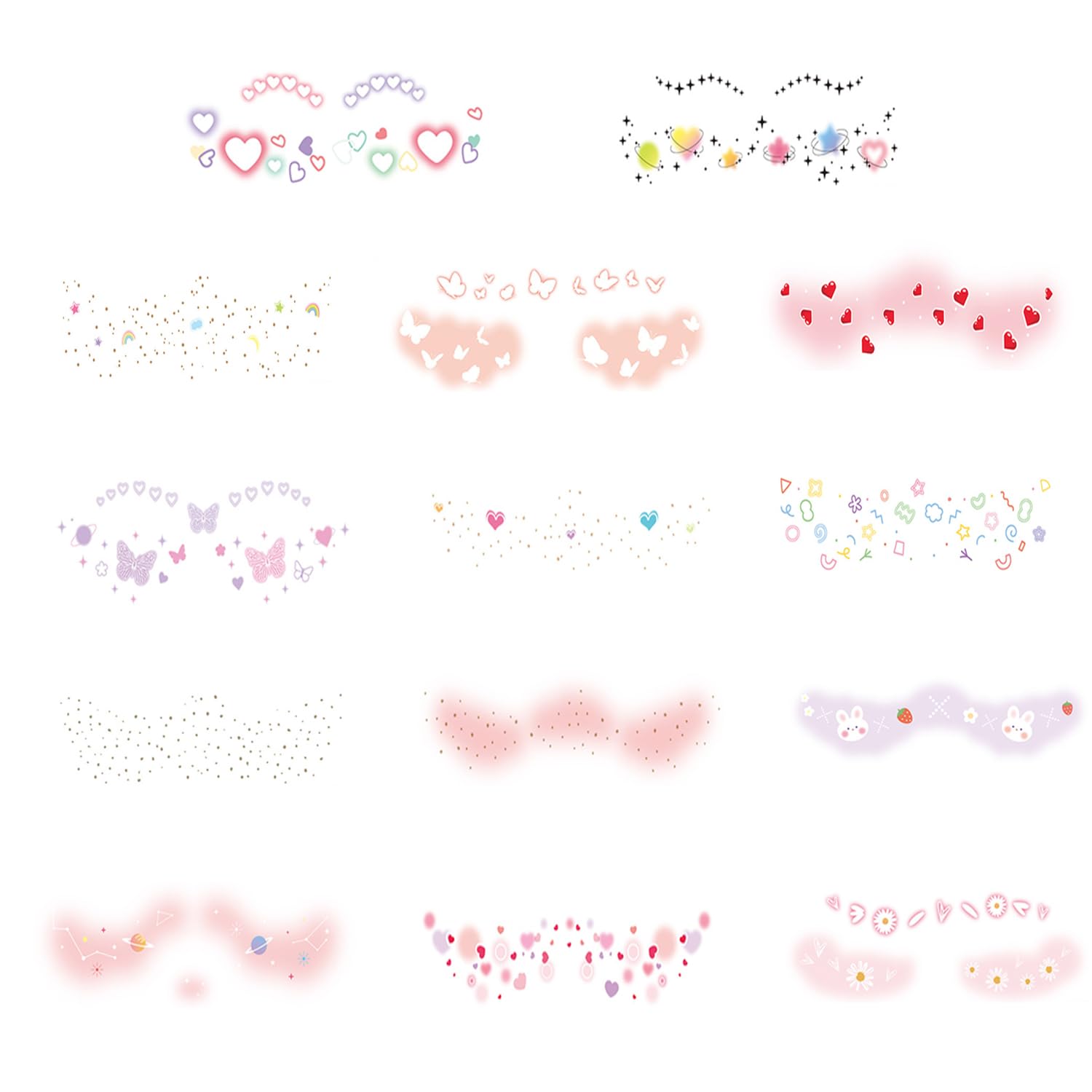 14 Sheets Face Temporary Tattoos Stickers for WomenGlitter Butterfly Heart Flower Makeup Waterproof Art Props Decorations Accessories