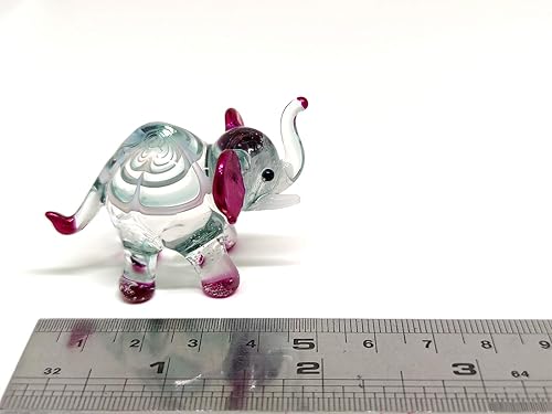 Miniatura 2 de Figuras de elefantes animales pintados a mano de vidrio soplado arte coleccionable, decoración de regalo, verde y rosa