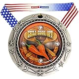 Decade Awards Chili Cook-Off Medal World Class Engraved Medal, Silver - 3 Inch Wide Chili Competition Medallion with Stars and Stripes American Flag V Neck Ribbon - Customize Now