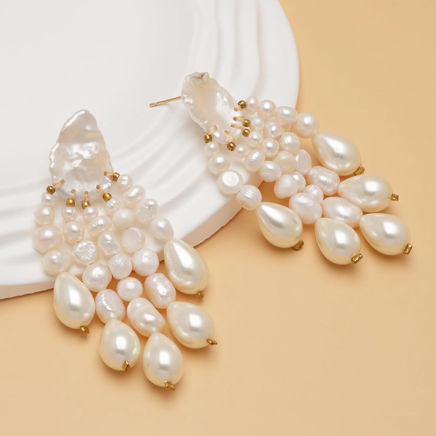 Simulated White Pearl Spray Dangle Wedding Earrings