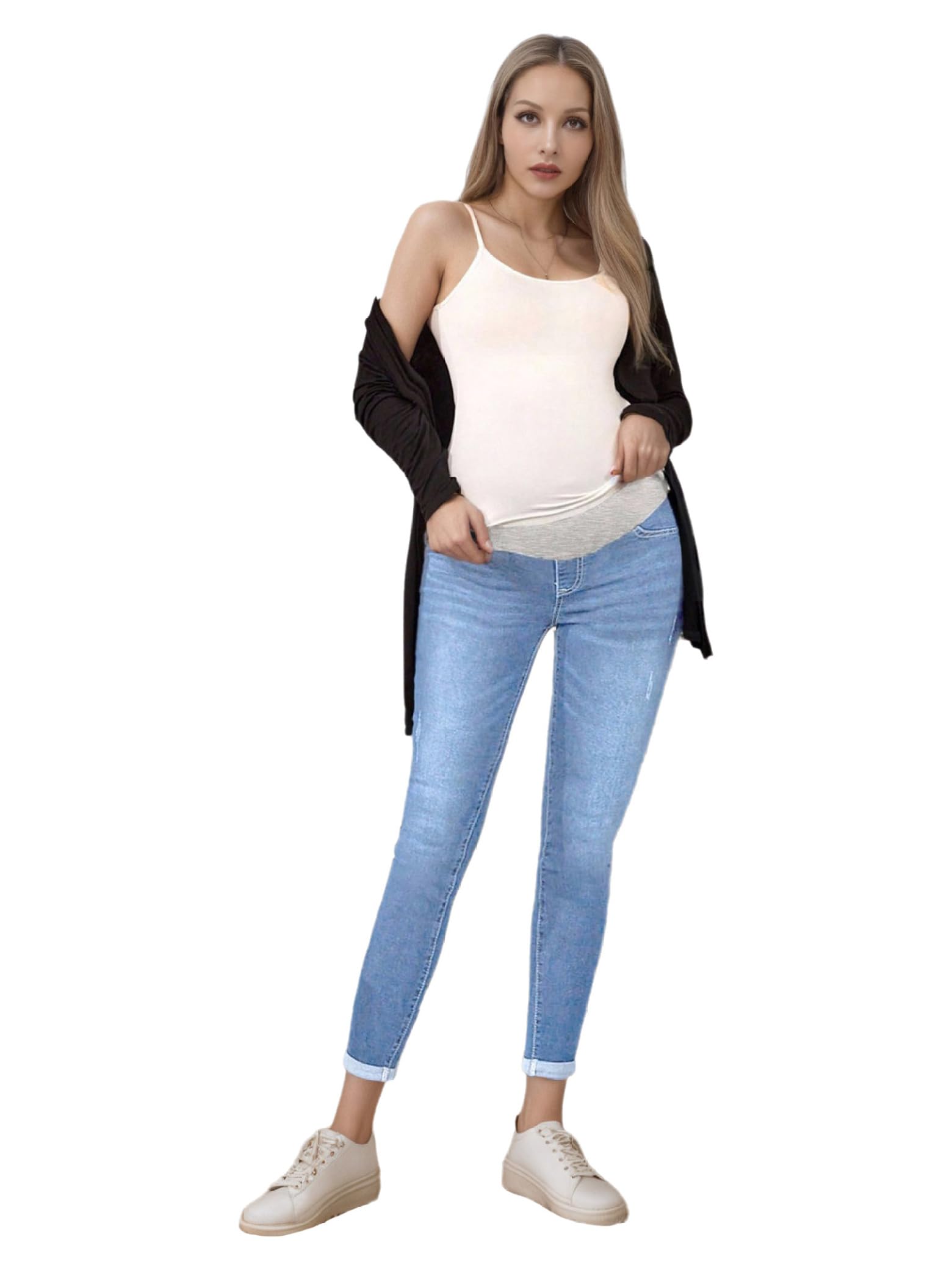 Pantalones vaqueros de maternidad elásticos para embarazadas, ajustados, con banda para mujeres embarazadas