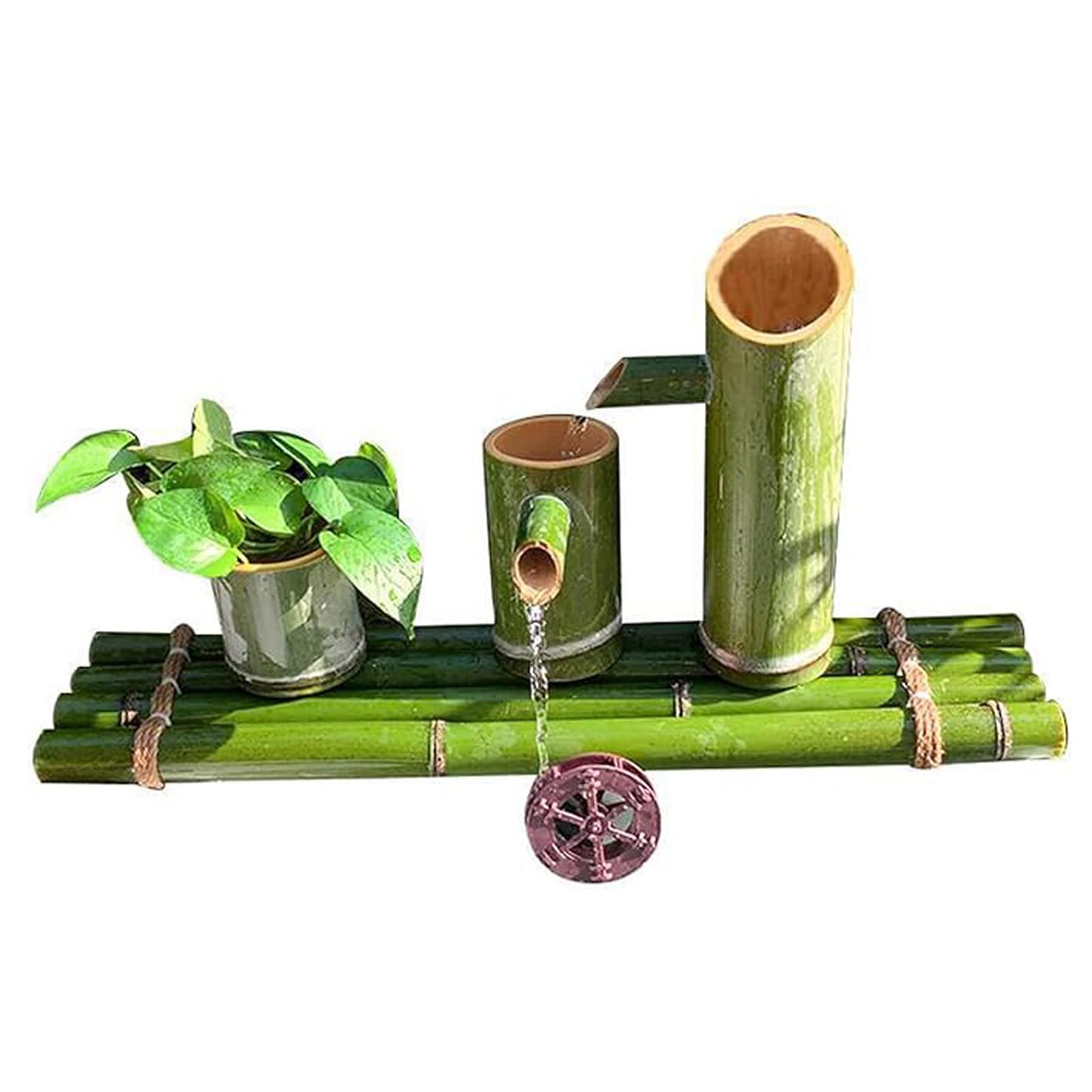 asdchZen Bamboo Fountain Kit, Freestanding Zen Water Feature With Water Wheel, Flowing Water Decoration, Landscape Ornament, For Patio Pond Stone Trough Fish Tank Yard Garden, 33.,9.8in(25cm)