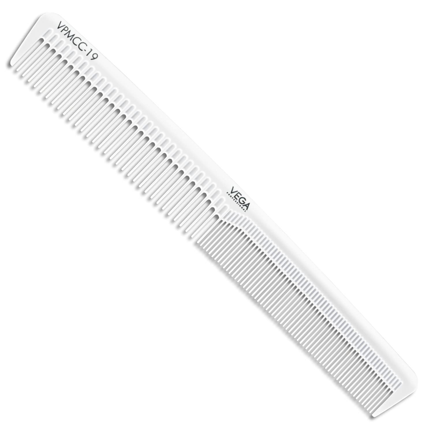 vega professional cutting comb 6.75", (carbon anti-static white line hair comb), (vpmcc-19)