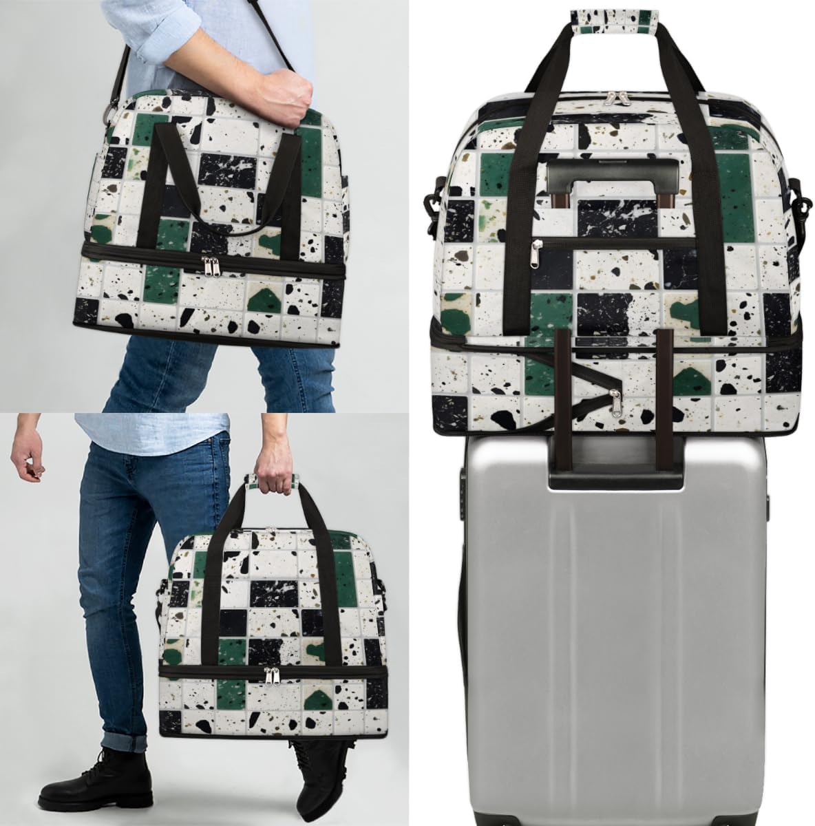 QsirBC Marble Art Gym Bag for Women Duffle Tote with Shoes Compartment Men Weekender Duffel for Dance Travel Sports Swimming Overnight