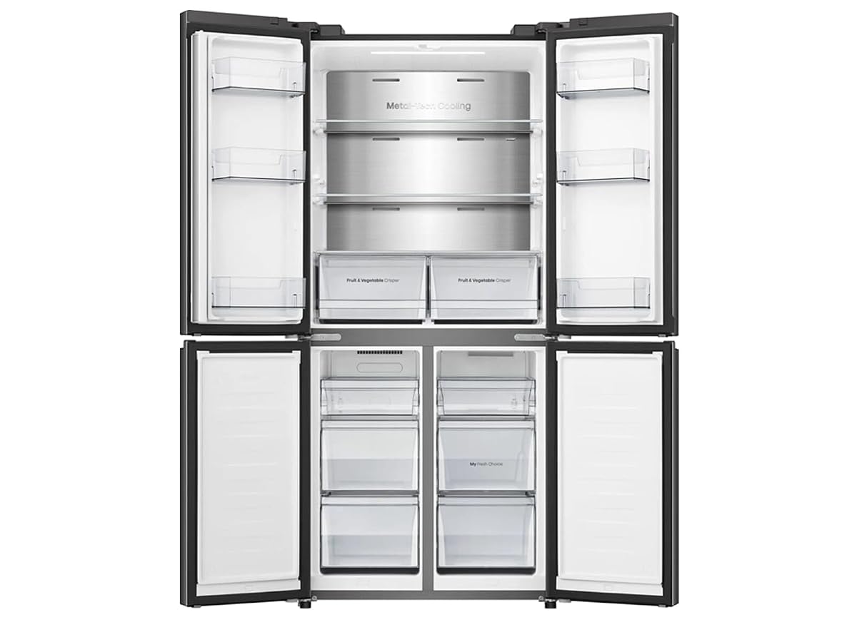Hisense RQ5P470SAFD lodówko-zamrażarka Cross-Door, 304 l, pojemność zamrażarki 179 l, Total NoFrost, WiFi, Multi AirFlow, FastFreeze, klasa efektywności energetycznej D, 178,5 cm x 79,4 cm, czarna