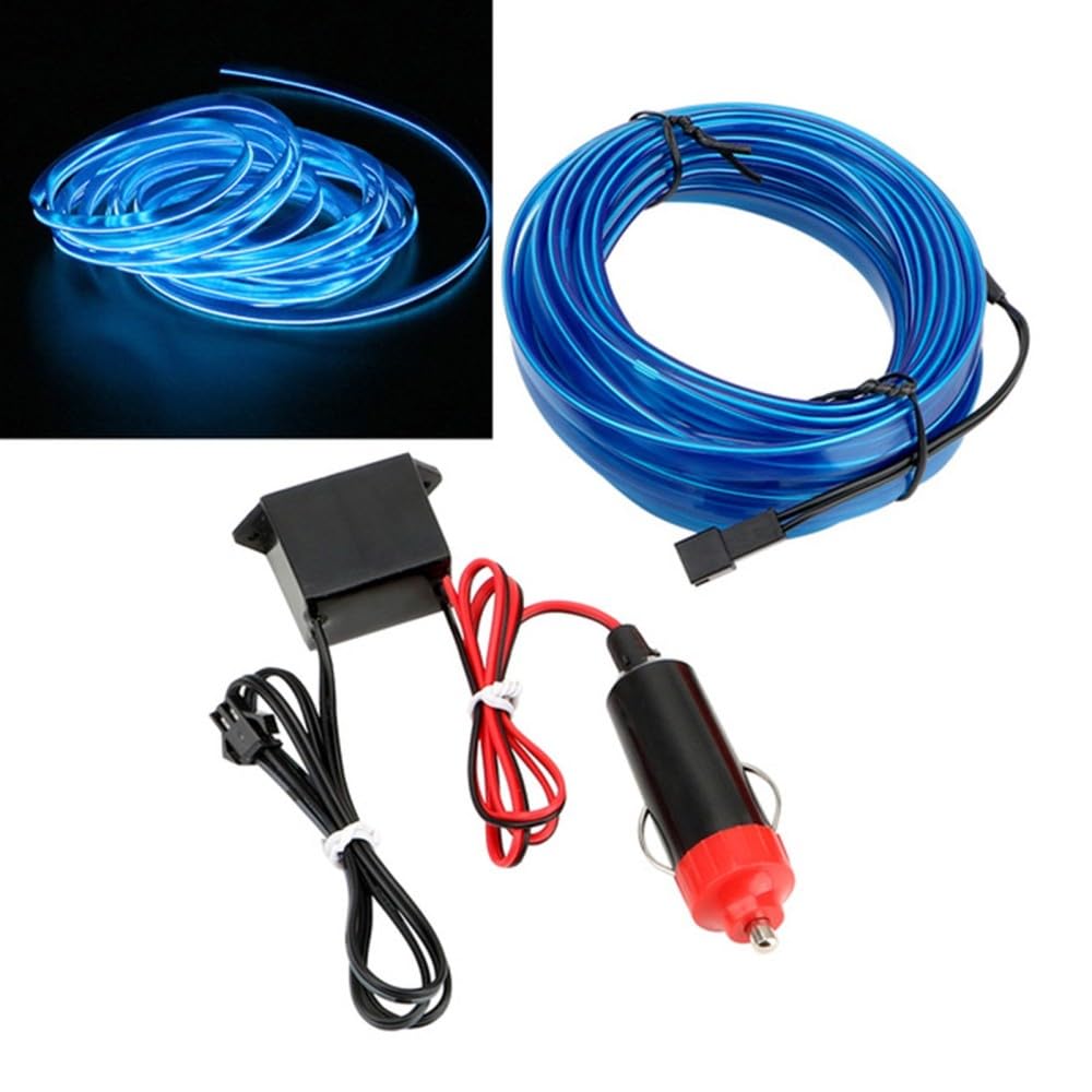 MiOYOOW El Wires - Filo di luce 5 m/16 ft, DC 12 V, striscia al neon luminosa impermeabile per interni auto, illuminazione interna a LED flessibile per decorazioni auto