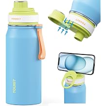 TOURIT 32oz Stainless Steel Wide Mouth Water Bottle, Double-Wall Vacuum Insulation with Spout Lid for Sports and Travel, Blue