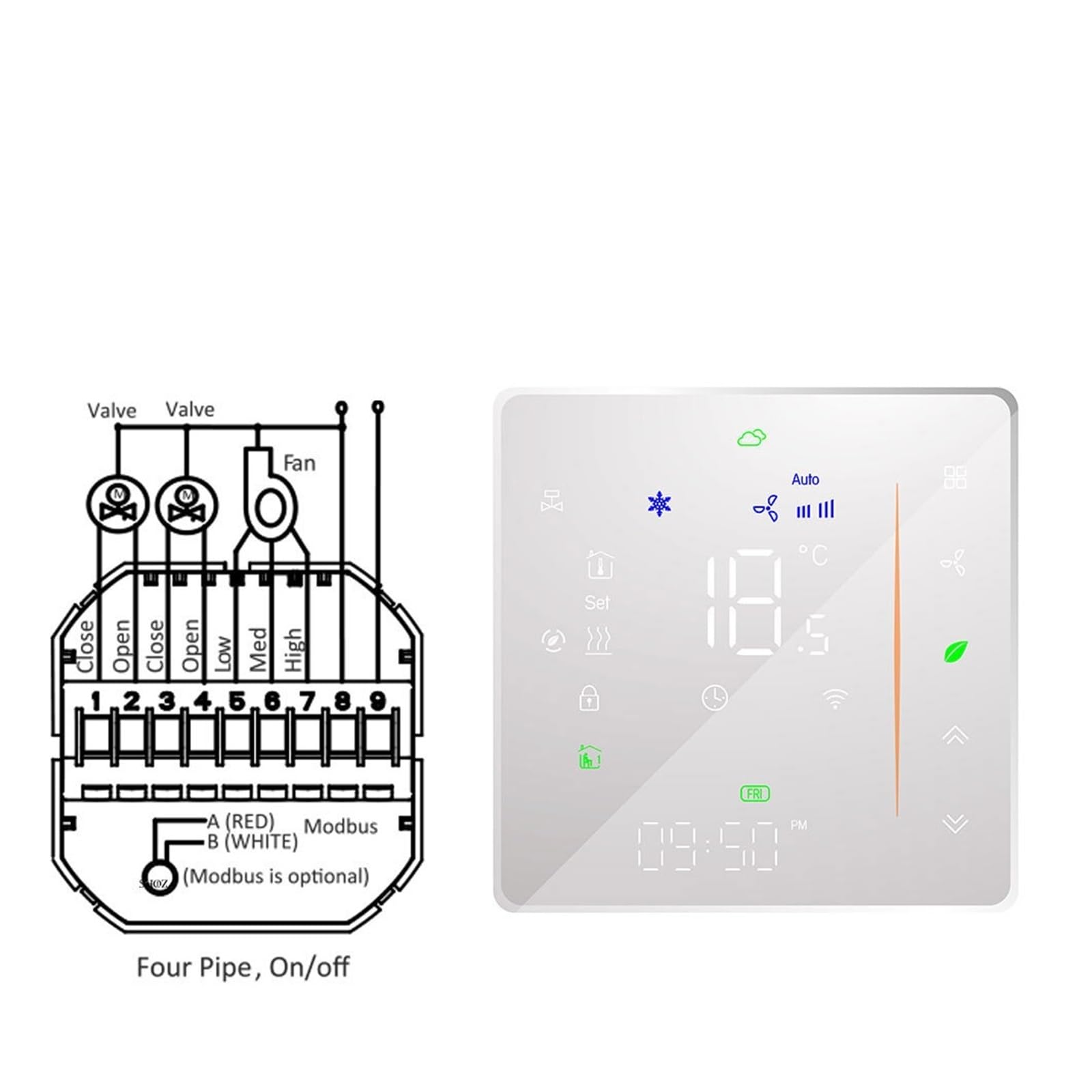 Termostato Hvac con display digitale Termostato intelligente Raffreddamento di riscaldamento a 3 velocità for controller di climatizzazione