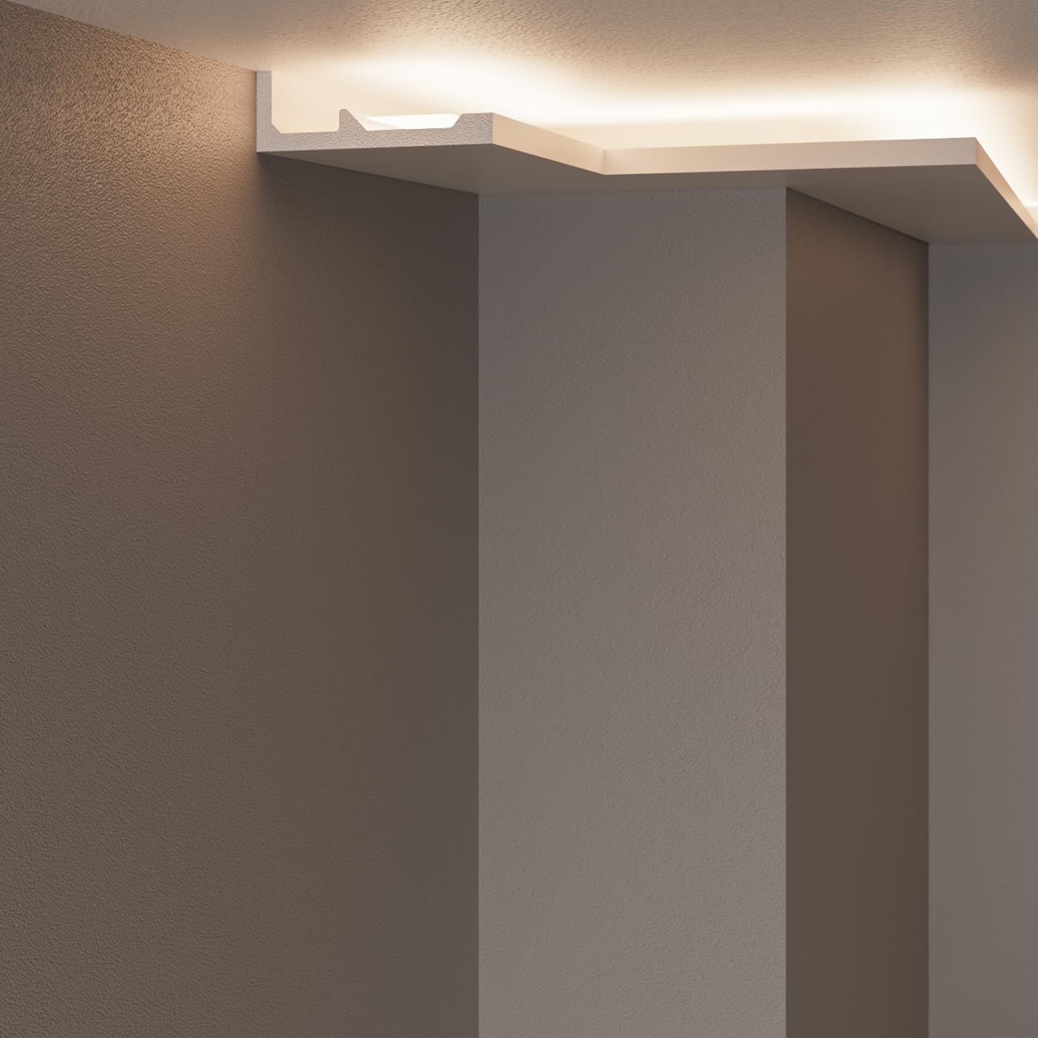 Cornici velette per led a soffitto e parete (lunghezza 2 metri - NH2), per illuminazione indiretta con le strisce led | decorative, prefabbricate in duropolimero