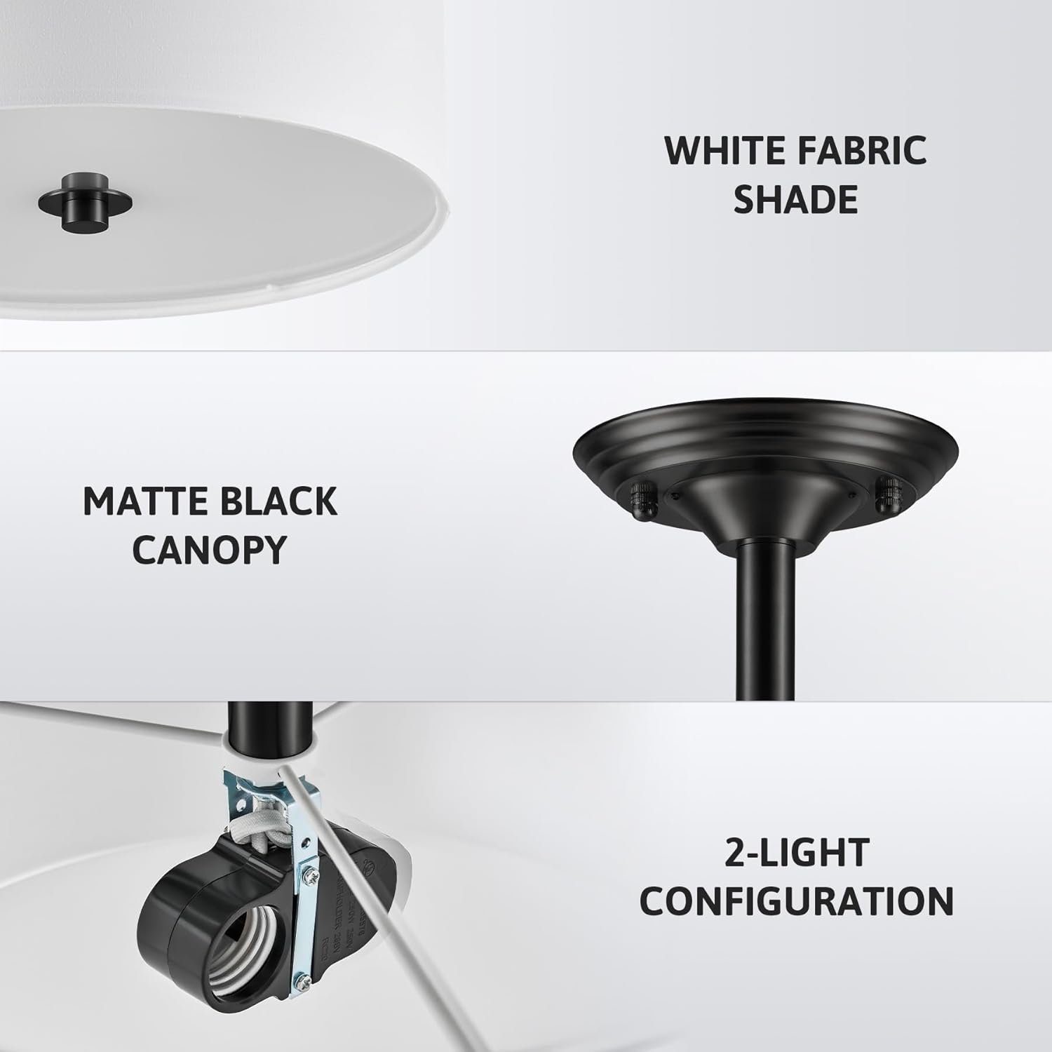 VONLUCE Semi Flush Mount Ceiling Light, 13" Drum Ceiling Light Fixture with White Shade, 2 Light Modern Close to Ceiling Light Fixture for Bedroom Living Room Hallway Kitchen, Matte Black